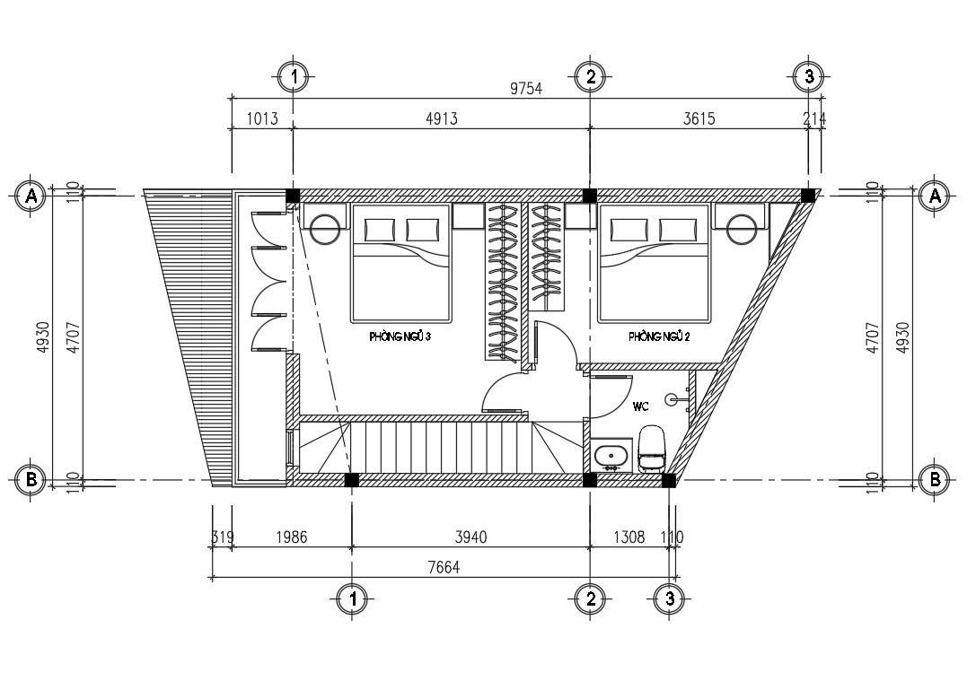 Mặt bằng tầng 2 nhà chị Vân